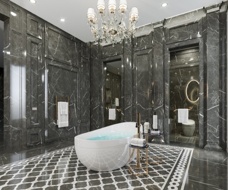 Marble bathroom with freestanding tub