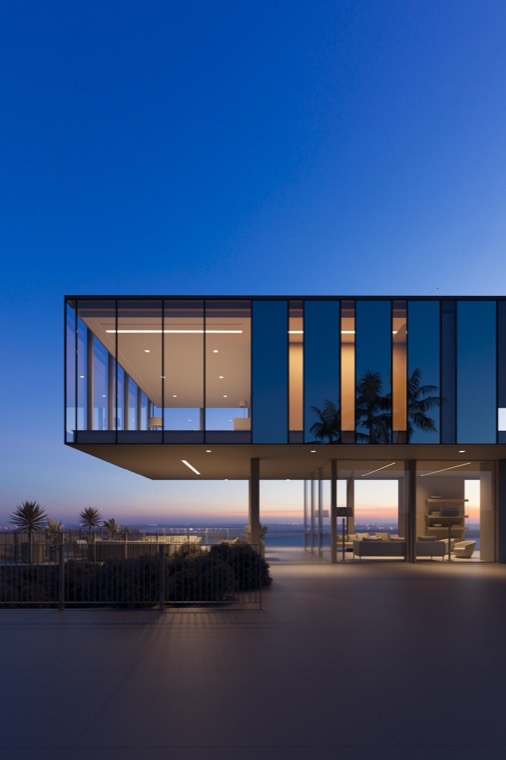 Modern house exterior at dusk